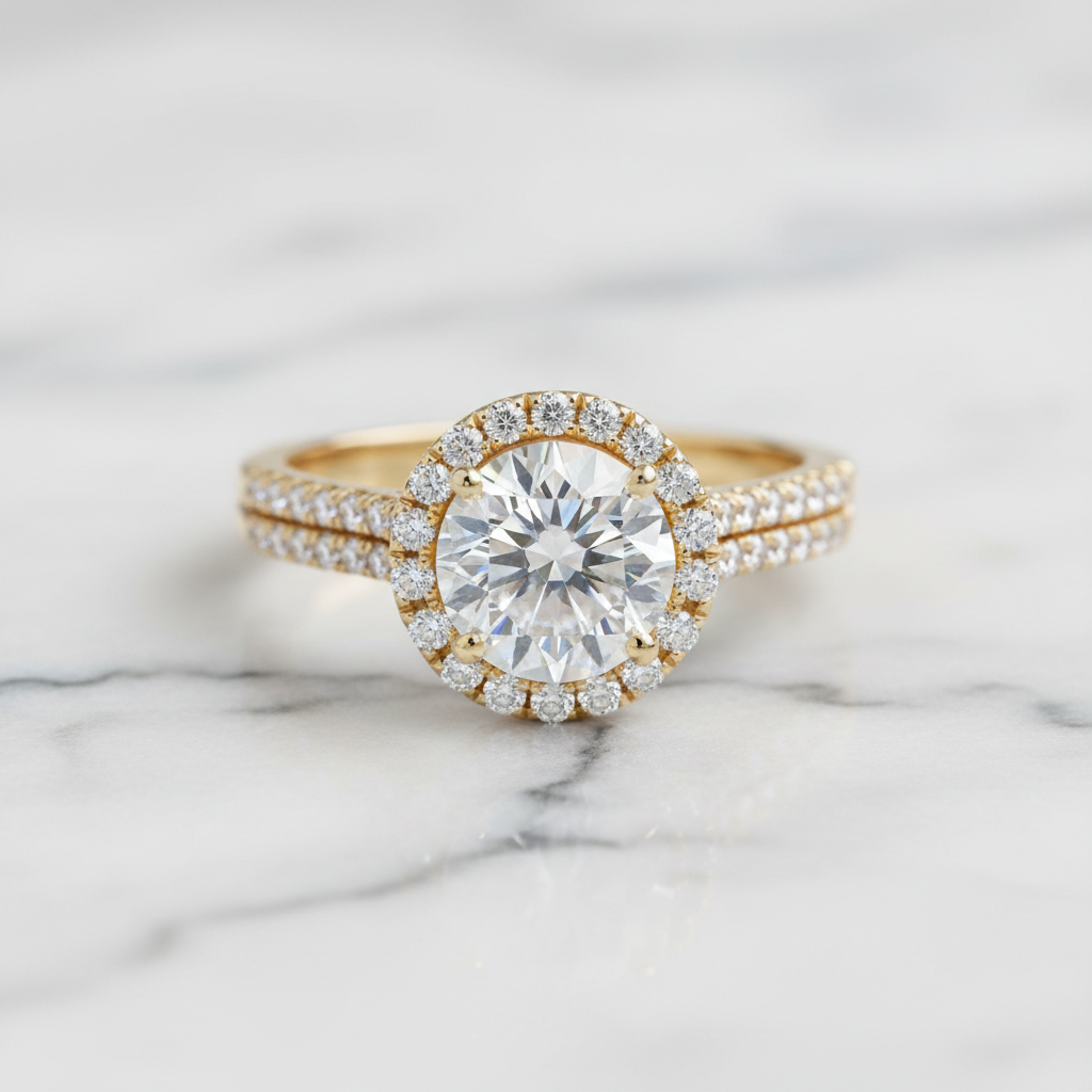 The Aurelis Lumière — 18ct Yellow Gold Halo Diamond Ring